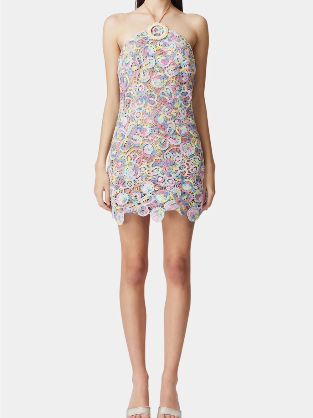 Elliatt Pastel Multicolor Crochet Halter Mini Dress